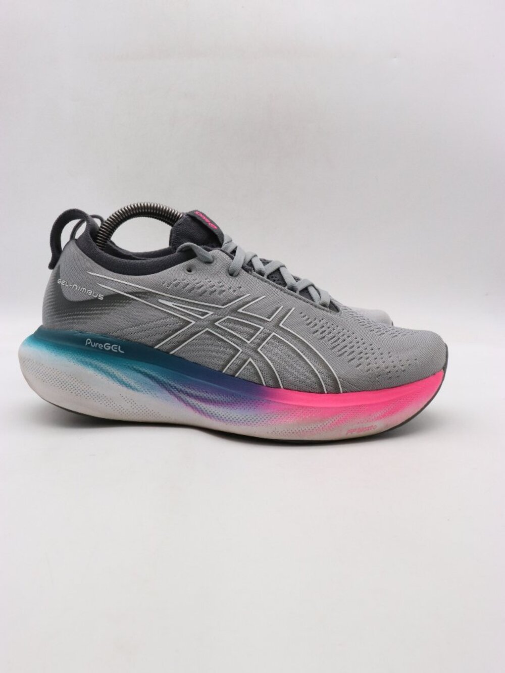 Asics Gel Nimbus 25 Women's 9 Wide Running Athletic Gray Teal Pink Sneakers